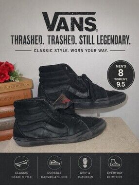 VANS Men’s 8 Women's 9.5 Thrashed Trashed Black